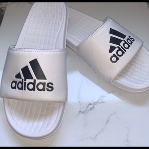 White adidas slides